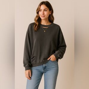 POL Distressed Black Oversized Sweatshirt Women’s Large | Raw Cut Neck